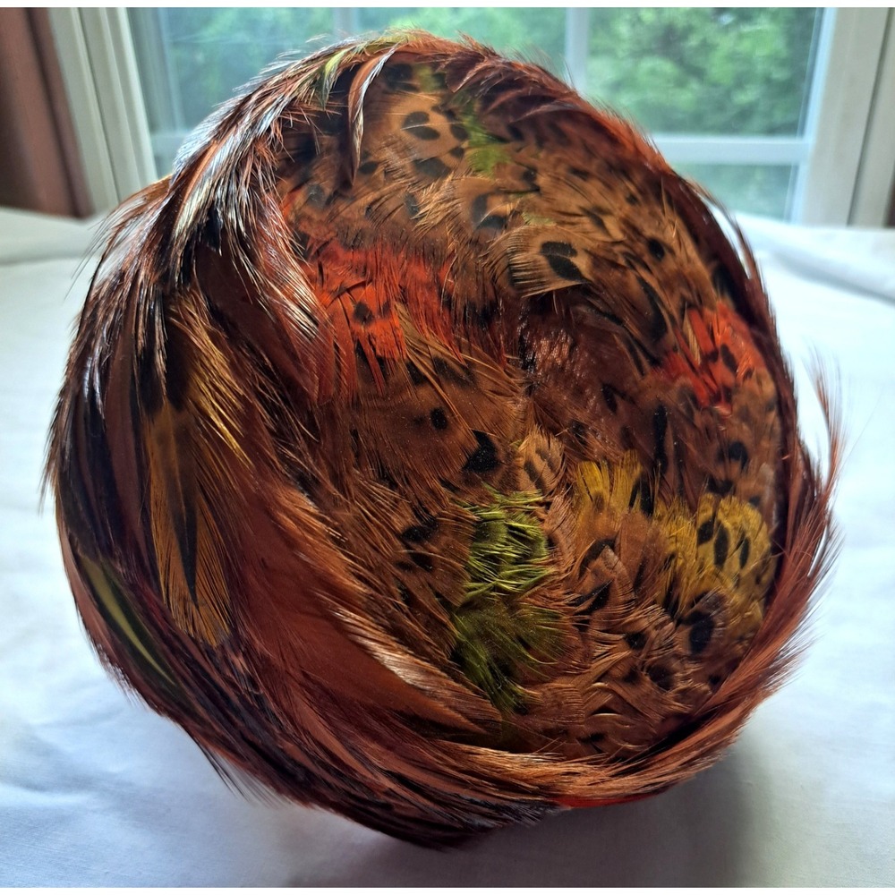 VINTAGE GENE DORIS New York ORIGINAL PHEASANT Quail FEATHER PILLBOX HAT - Picture 6 of 10